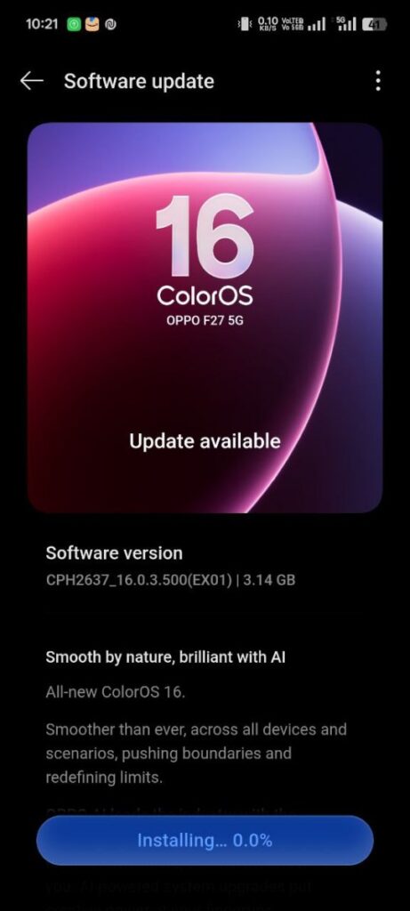 ColorOS 16 Update for OPPO F27 5G