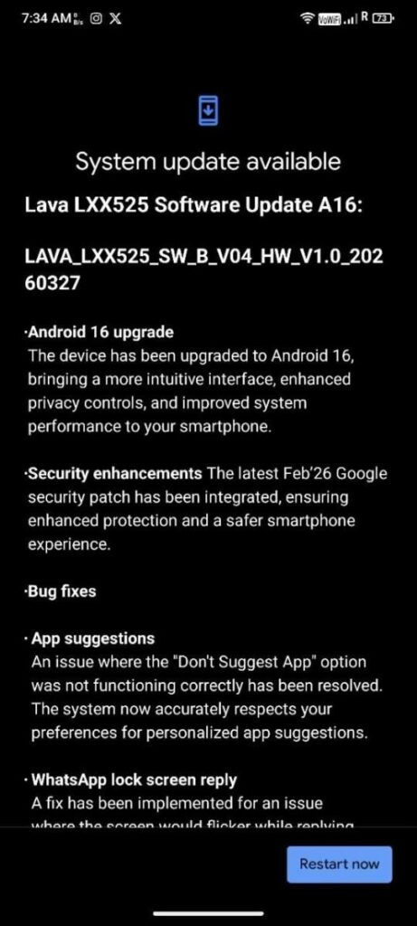 Lava Agni 4 Android 16 Update