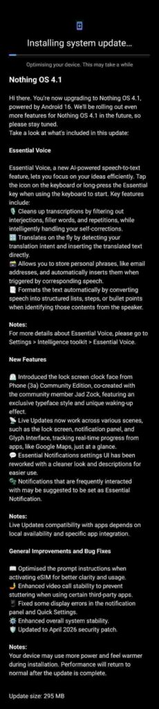 Nothing OS 4.1 Update