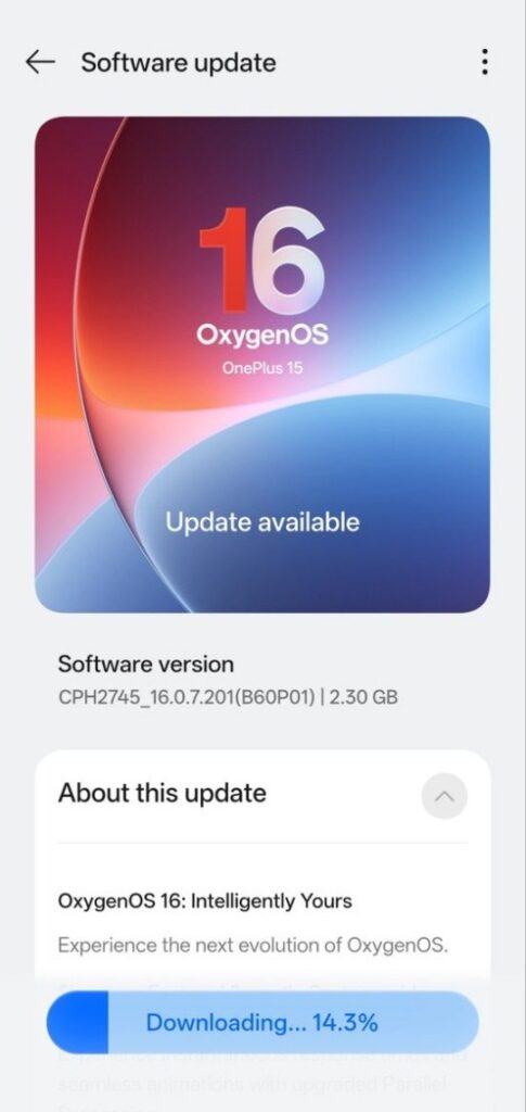 OnePlus 15 OxygenOS 16.1 Update
